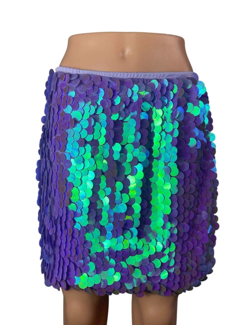 Women's Purple Sequin Sparkly Shimmer Party Rave Straight Mini Skirt Size XL